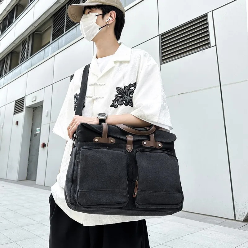 American messenger bag mens short business trip canvas handbag casual single shoulder crossbody Fashion retro trend large c 250311