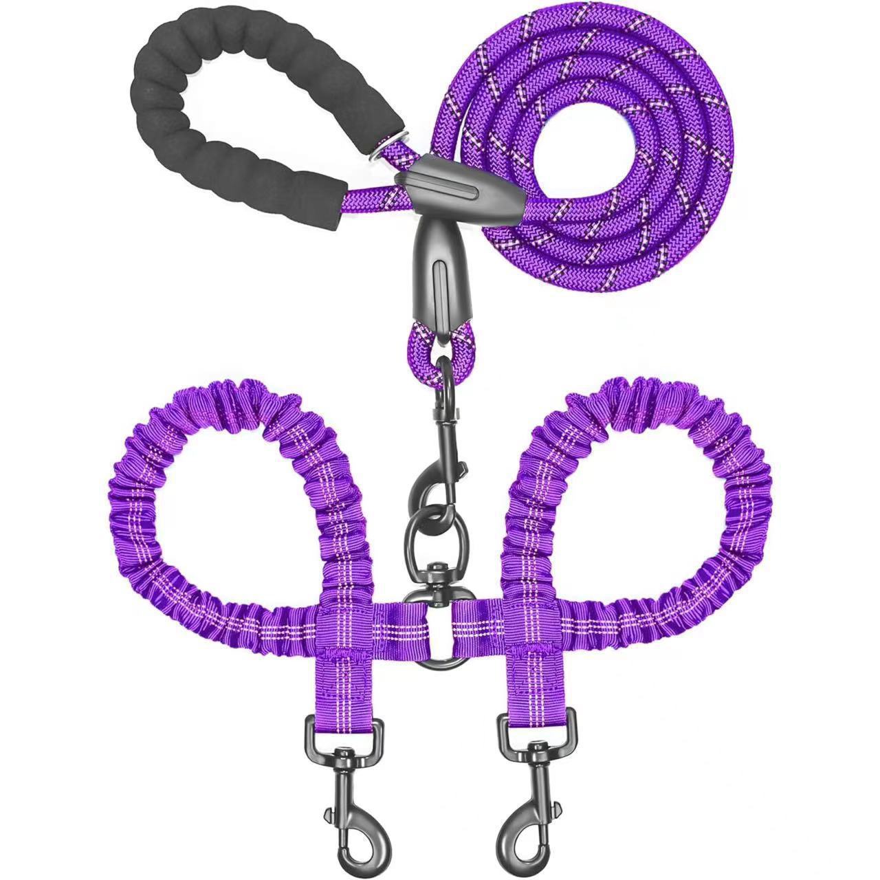 Durable Nylon Dual Dog Leash Large Dogs Anti-Pull Retractable Lead with Reflective ing for Safety and Comfort