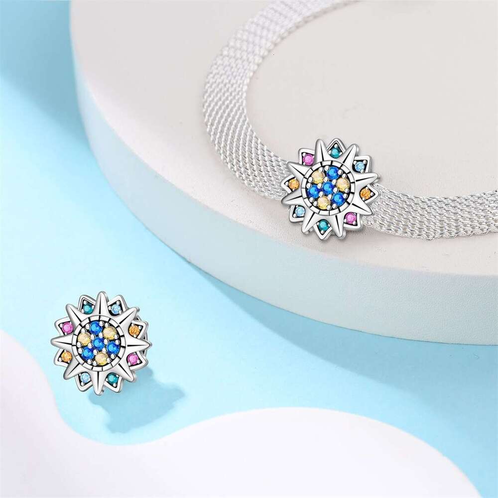 925 Sterling Silver Charm Flat Buckle Four Leaf Clover Eye Sun Hanging Bead DIY Jewelry Accessories Fit silver Snake Bracelet For women jewelry gift