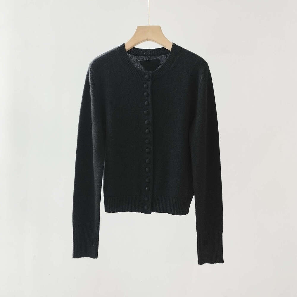 2024 Autumn And Winter New Women's Clothing Triangle Sticker Cloth Home Sweater Bag Buckle Technology Round Neck Cashmere Cardigan Jacket For Wom