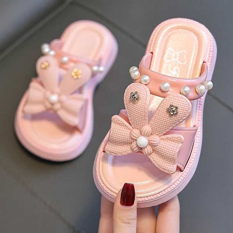Girl Slippers Cute Bow Princess Summer Sandals 4-12 Years Old Girls Wearing Slippers Outside Children Fashionable SlippersT250311