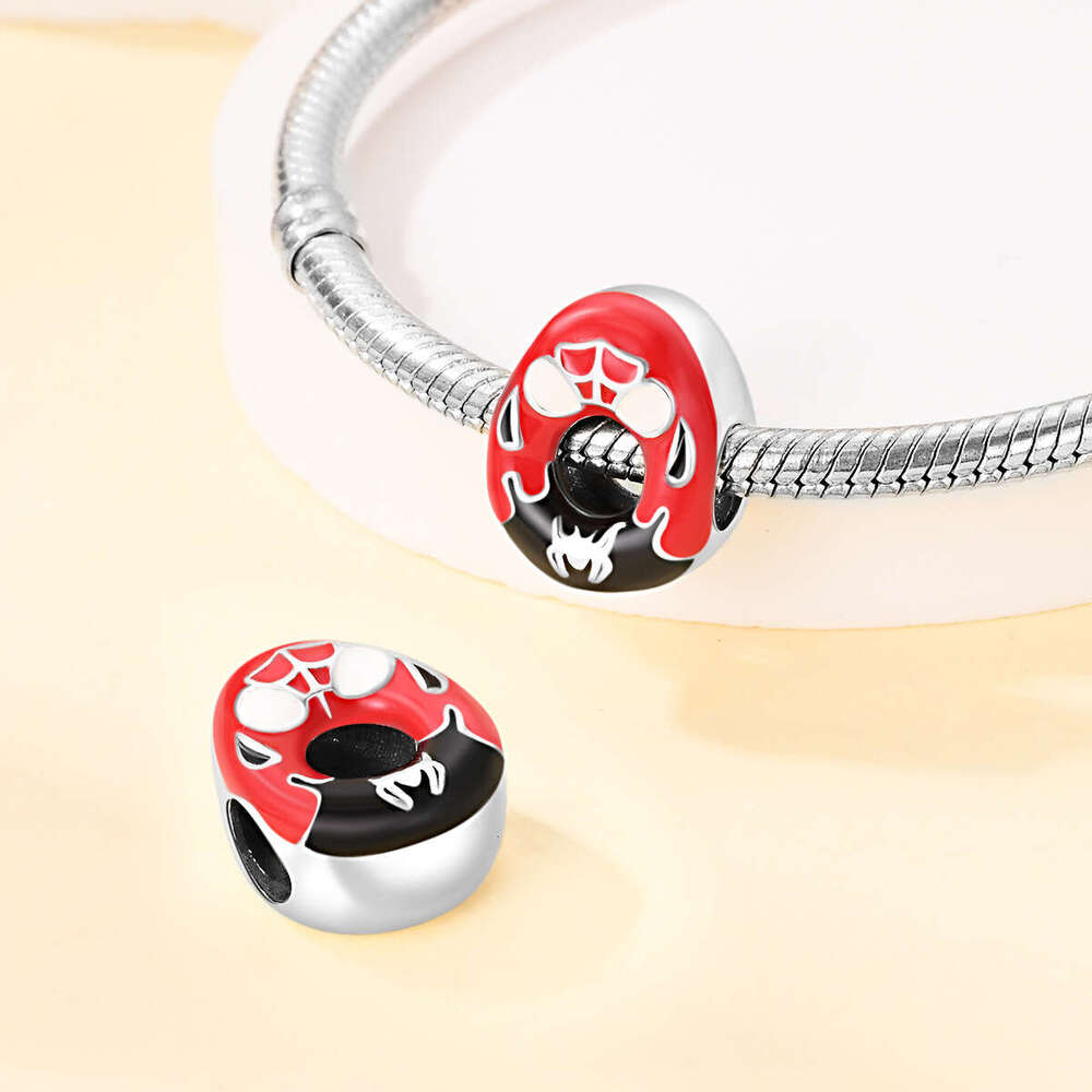 925 Sterling Silver Cartoon Linked Doughnut Series Charms with Enamel Pink Sweet beads DIY bracelet necklace beads new style for women jewelry gift