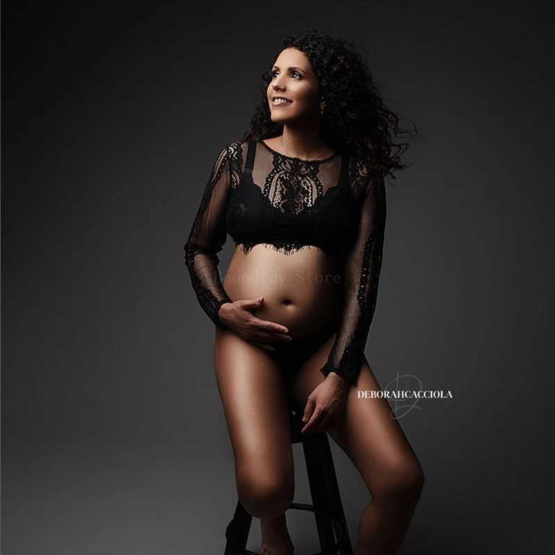 Maternity Dresses Maternity Long Sleeve Zipper Outdoor Perspective Lace Top for Photography Sessions X250224