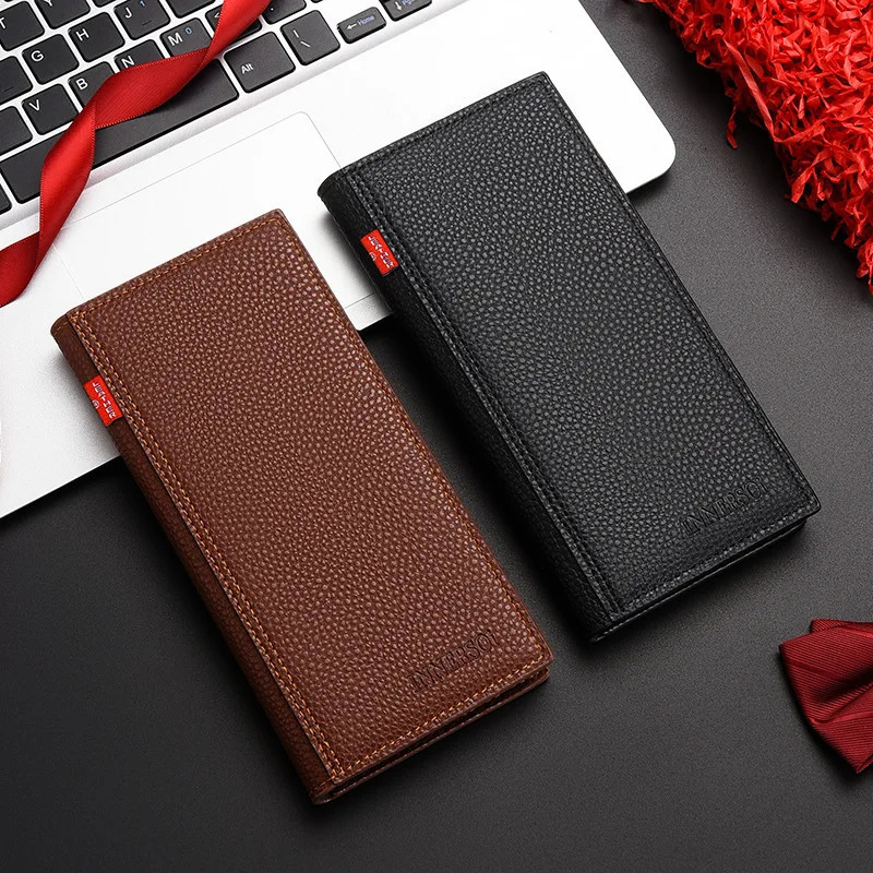 Wallet Mens Long Fashion Business Multifunctional Lychee Pattern Soft Leather For Men 250311