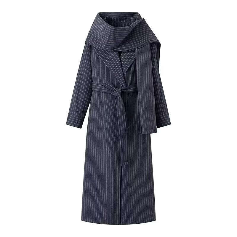 2024 Autumn New Style Women's Clothing Street Fashion Temperament Sleeved With Scarf Medium Long Windbreaker