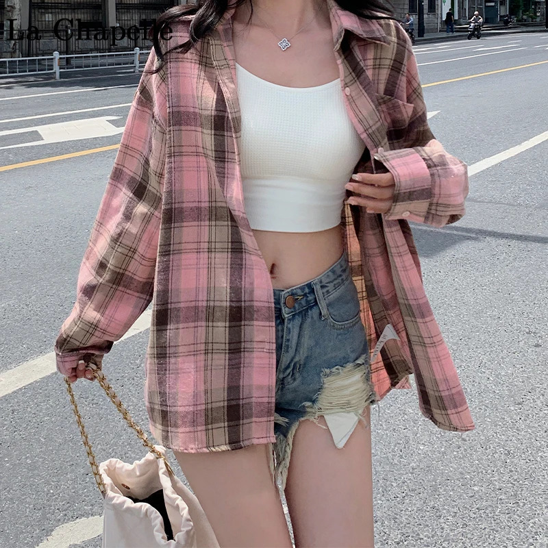 Red Plaid Shirt for Women Teengirl Button Down Long Sleeve Collared Check Jacket Casual Fall Winter Christmas Outfit 250310