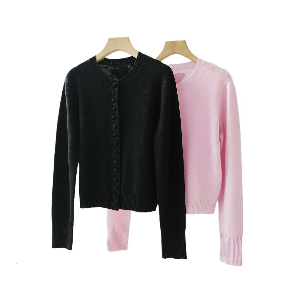 2024 Autumn And Winter New Women's Clothing Triangle Sticker Cloth Home Sweater Bag Buckle Technology Round Neck Cashmere Cardigan Jacket For Wom