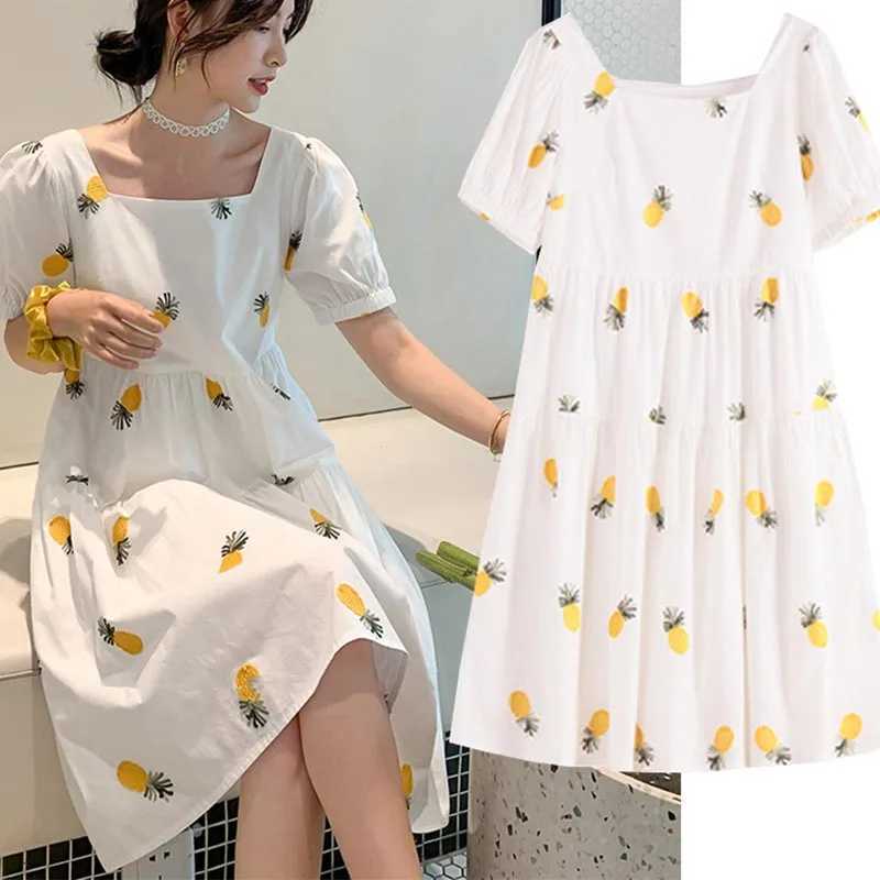 Pregnant Women Summer Dress Petal Collar Sweet Bubble Sleeve Temperament High Waist Maternity Gown Maternity Short Sleeve DressT250311