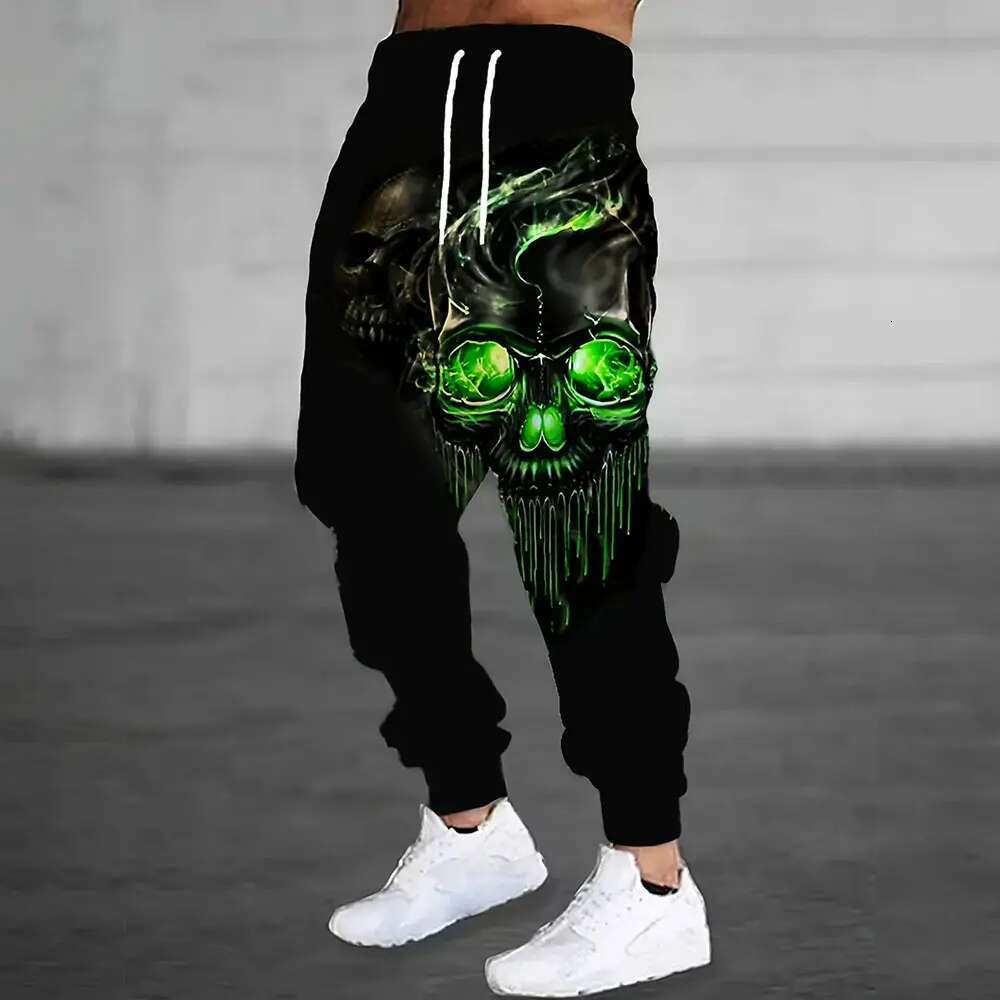2025 New Fashion Designer Trendy Printed Skull Pattern Sports Pants Men s Loose Casual Pocket Drawstring Casual Pants Hip Hop Street Apparel