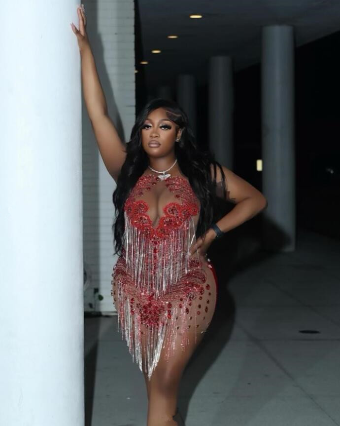 Red Silver Sparkly Short Prom Homecoming Dresses Black Girl Luxury Diamond Tassel Customsized Birthday Party Gala Gown evening