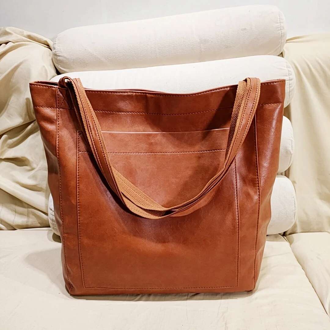 Oversized Tote For Women Handbags Large Size Shoulder Bags Vintage Style Solid Color Soft PU Leather Purses Sacs