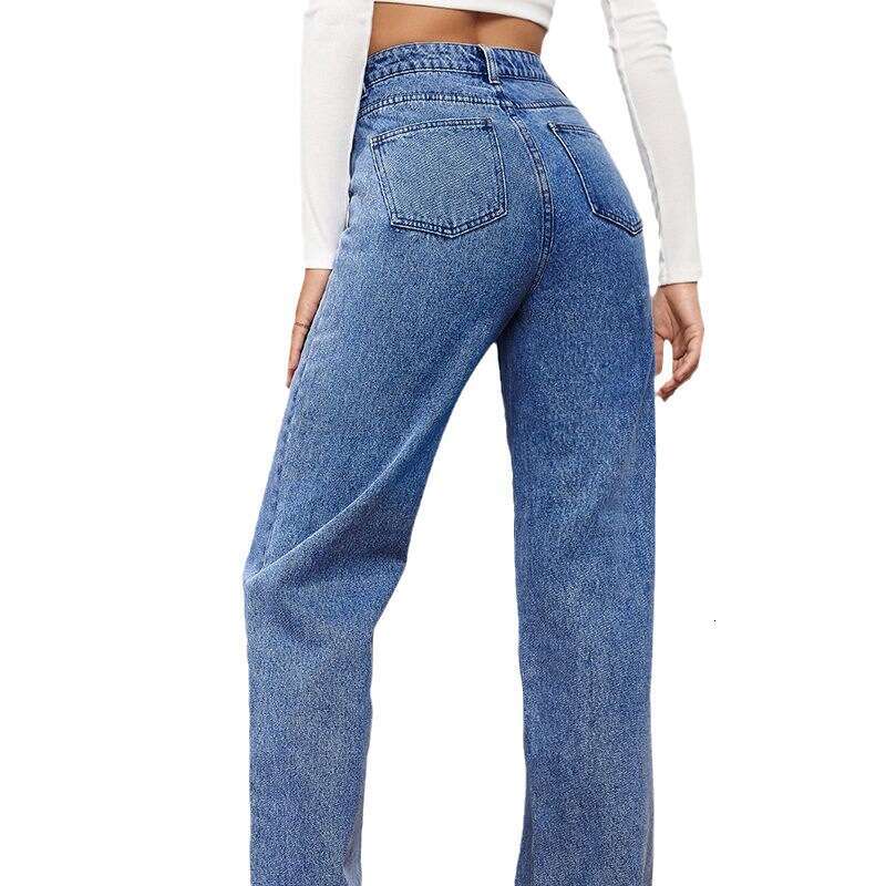 European American popular elastic washed denim fashionable straight leg jeans women's pants 2025 new style chic and elegant clothing