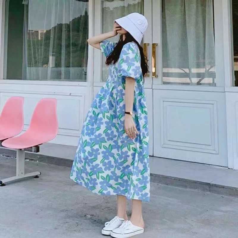 New Small Fresh Maternity Dress Summer Korean Loose Tide Mother French Maternity Printing Doll Printing Doll Dress Summer OutingT250311