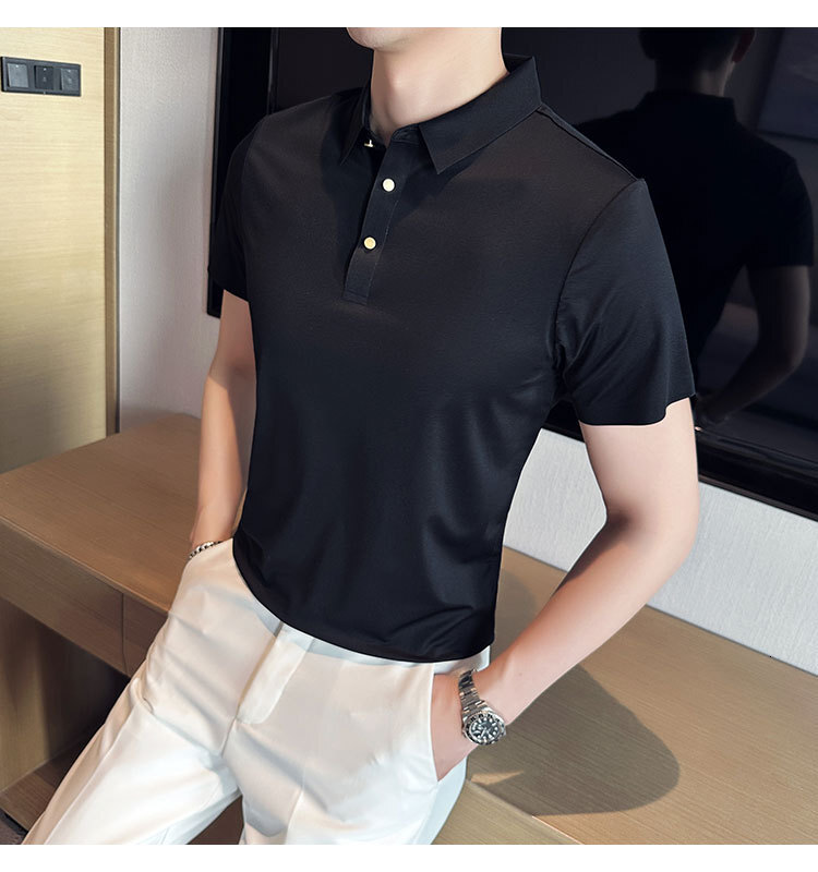 Short sleeved polo shirt business casual, light luxury men's clothing, no iron ice silk trendy T-shirt for men, summer solid color tracksuit