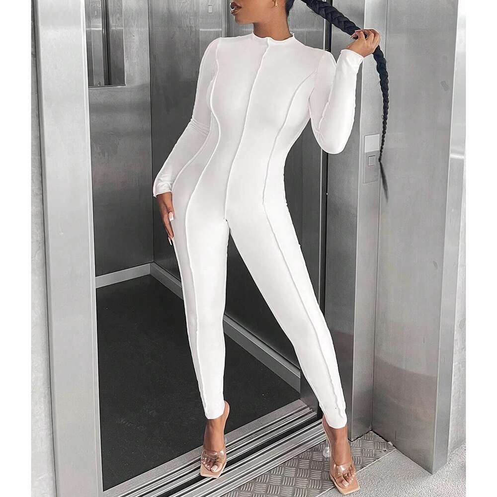 Mia Muse Women's Autumn Winter Simple Plain E Design Long Sleeve Crew Neck Ankle Fashion Jumpsuits