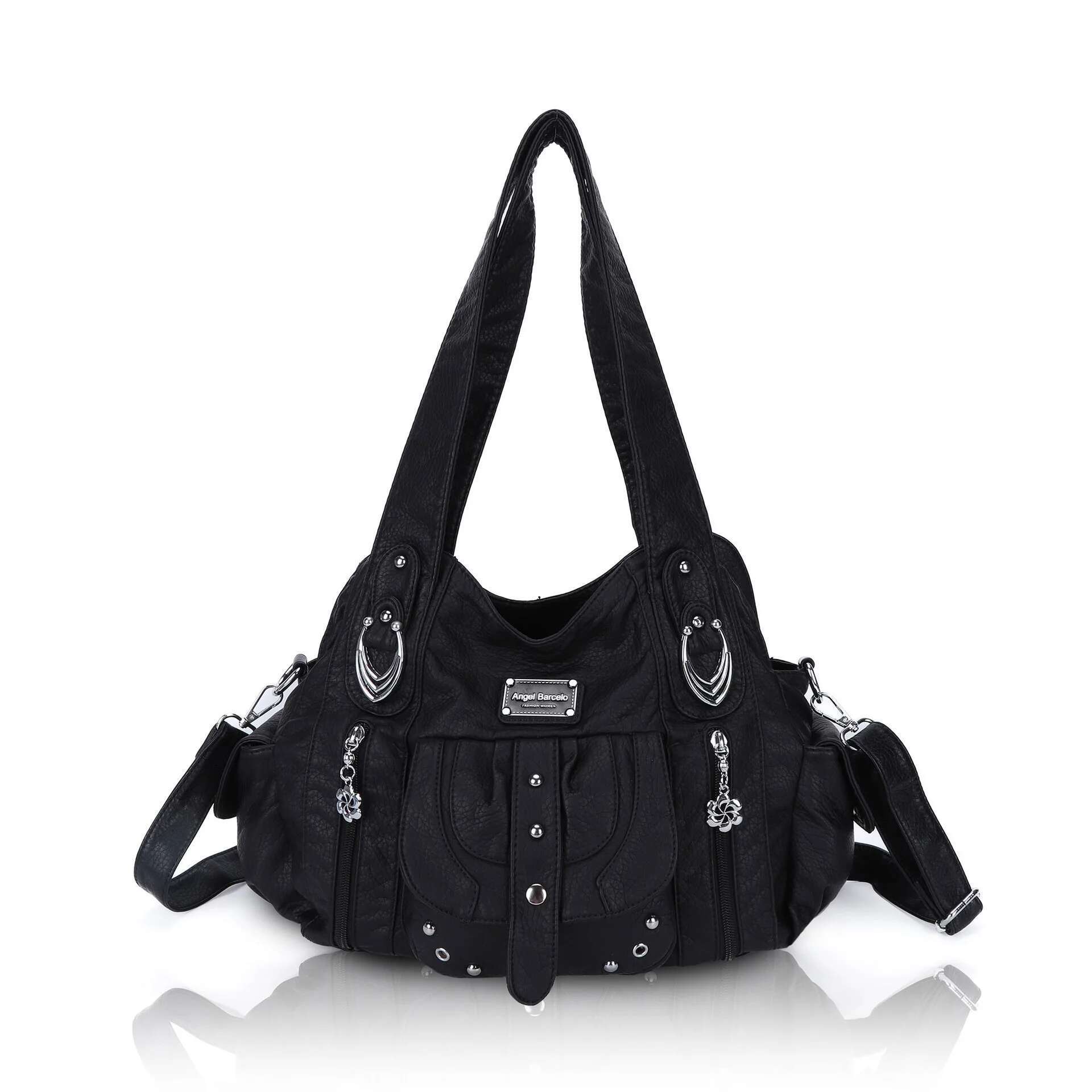 Angelkiss Women Soft Handbags PU Shoulder Satchel Top-Handle Handbag Dyeing Dumpg Pack Multi-Pockets Crossbody Bag