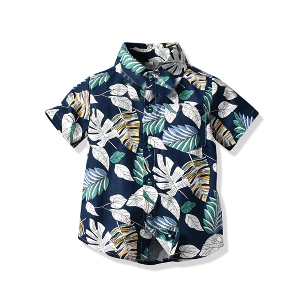 Ddmyshoesvip Children Shirt Summer Short Sleeved Flower Collar Cardigan Boys Versatile Casual Cotton Top New Clothing
