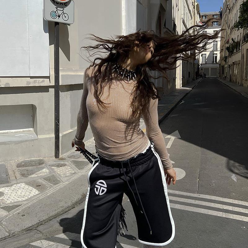 2025 Spring New Sexy Perspective Hot Girl Long Sleeve Top, Slim fit T-shirt, Designer Style Versatile T-shirt3