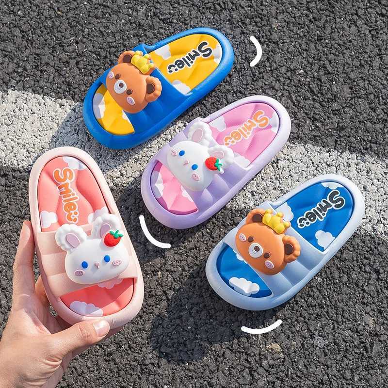 Summer childrens slippers non-slip cute strawberry rabbit girl home thick soles soft soles baby outdoor slippersT250311