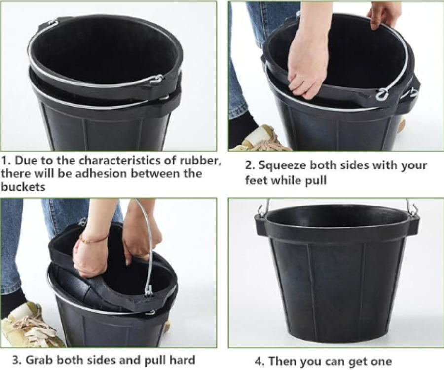 Practical 2-Pack of Black Rubber Horse Feed Buckets - 8 QT Each, Handles Included for Easy Use, Suitable for Horses, Goats, and Dogs