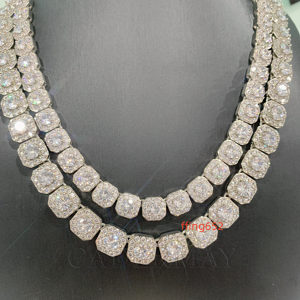 Hip Hop Jewelry 10mm Men Cluster Square Tennis Link Chain Necklace 925 Sterling Silver Iced Out Moissanite Diamond Chain