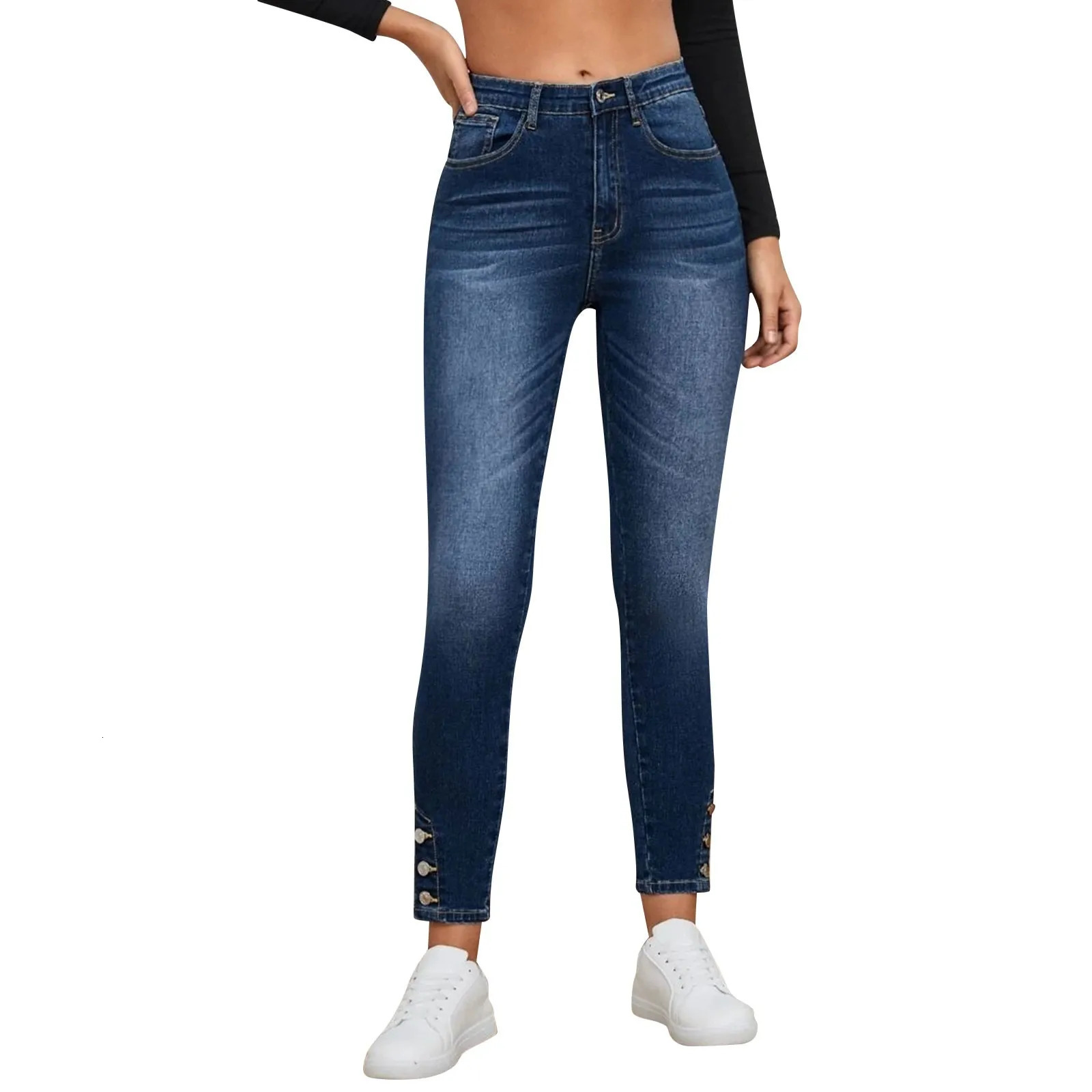 Womens Fashion Trend High Spike Buckle Tight Denim Pants Pantalones De Mujer Pantalona Feminina womens pants 250311