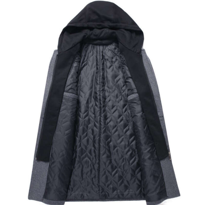 2023 New Korean Casual Woolen Medium Length Detachable Hat Trendy Coat Men's Wear