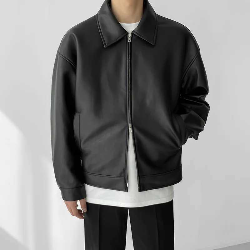 Autumn Black Leather Jacket Men Fashion Oversized Leather Jackets Mens Streetwear Korean Loose Hip-hop Bomber Jacket Men CoatT250311