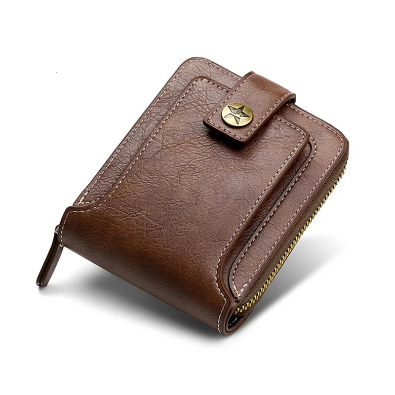 Retro mens wallet PU leather short buckle zipper clutch solid color highquality durable and convenient 250311