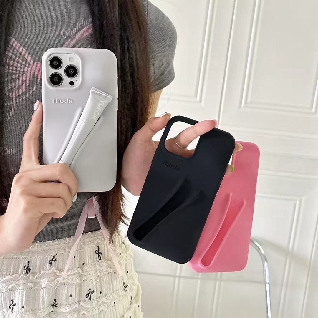 rhode phone case Lipstick Portable Case Design Lip Gloss Lipstick Lip Balm 3D Make-Up Silicone Phone Case for iPhone 16 15 14 13 Pro Max Silicone Soft