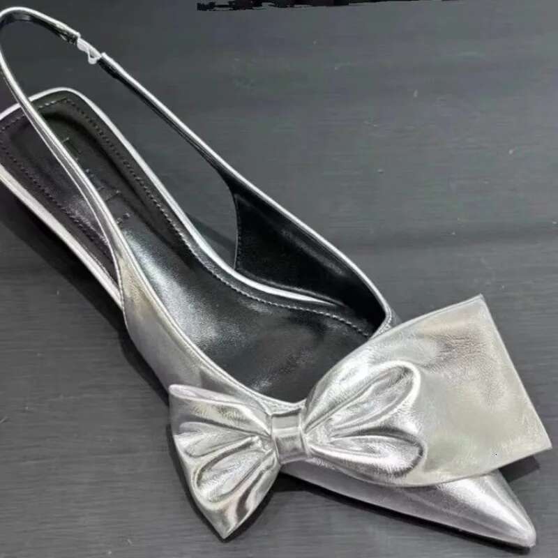 Bow Sandals Pointy Women's Bowknot Sgback Kitten Black Pointed Toe Satin Slip On Low Heels Casual Dress Shoes