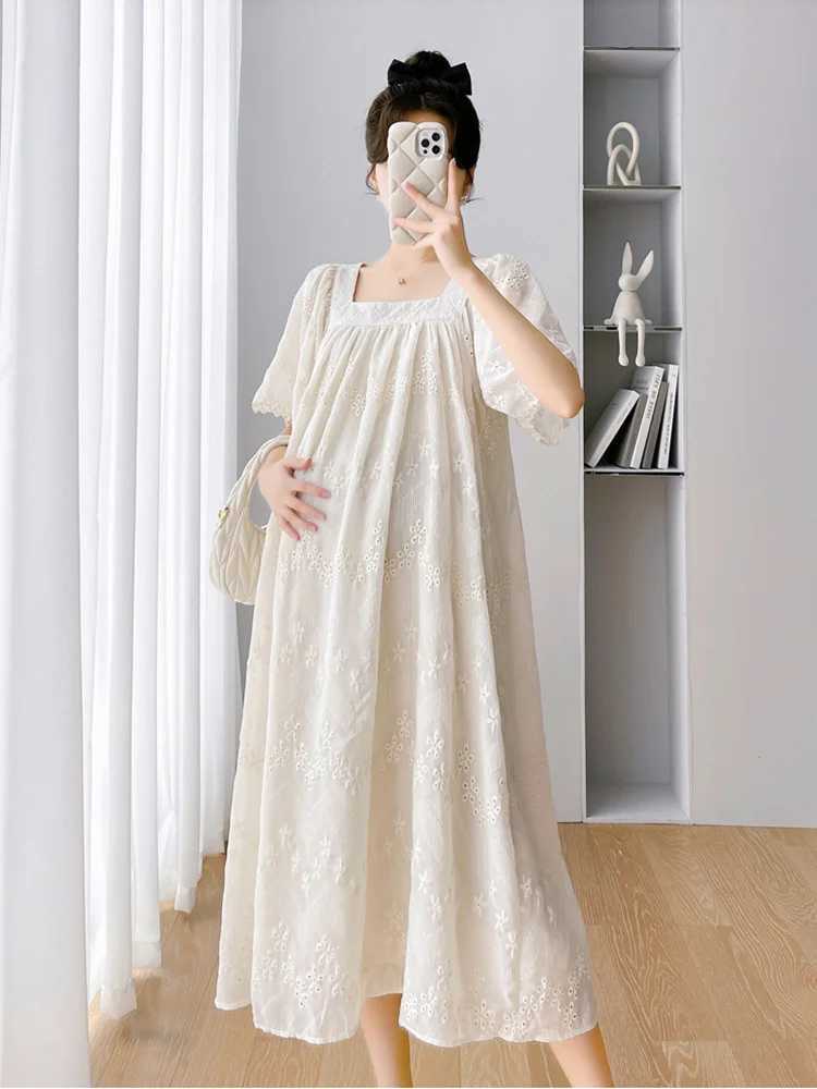 Maternity Dresses Summer Clothes for Pregnant Women Fashion Contrast Loose Fitting Mid-length Womens Casual Pregnancy ClothingT250311