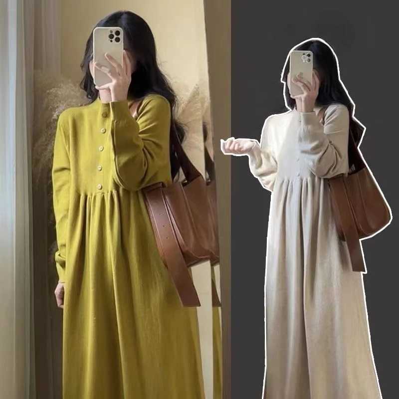 Maternity Dresses Fall and Winter Sweater Bottoming Skirt Loose 2023 New Casual Knitted Long Skirt Maternity Maxi DressT250311