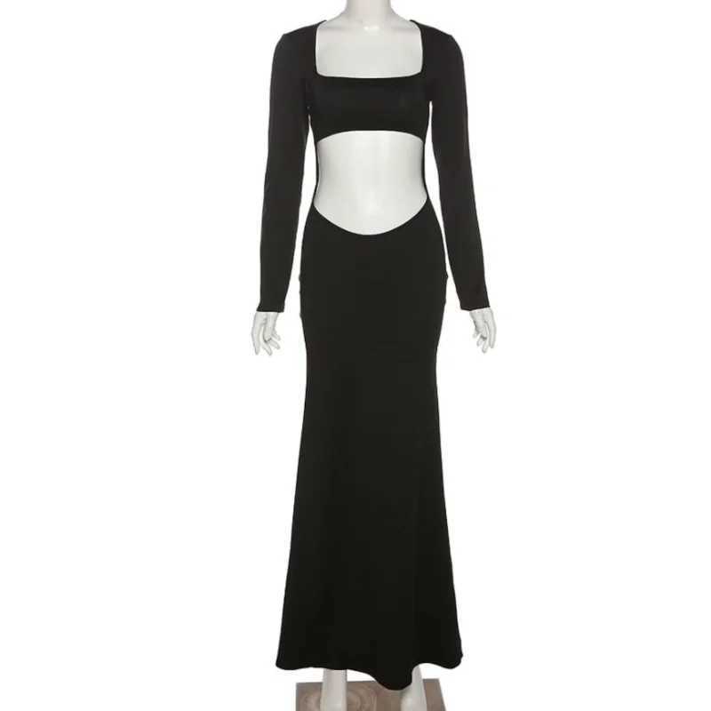 One piece black cut dress inspired by pregnant women Y2K fashion X250224