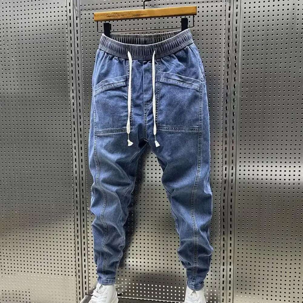 Jeans Men s Elastic Drawstring Waist Denim Work Pants Fashionable Designer High-quality Pocket Casual Spring And Autumn Men s Outdoor Casual Pants