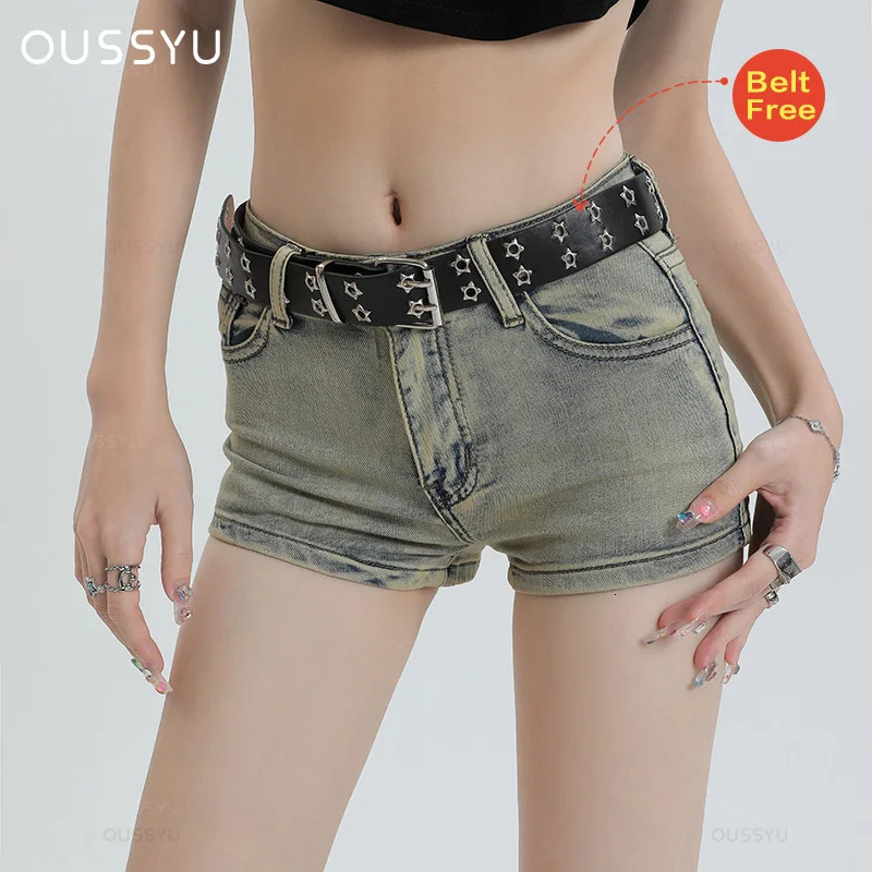 Summer womens denim shorts low waist American Y2K elastic slim fit pants Korean sexy and fashionable hip packaging jeans 250311