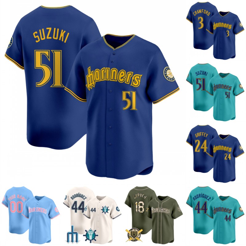 Ichiro Mariners Jersey Julio Rodriguez Jarred Kelenic Cal Raleigh J.P. Crawford Ken Griffey Jr. Luis Castillo Logan Gilbert Mitch Haniger Dominic Canzone Jerseys