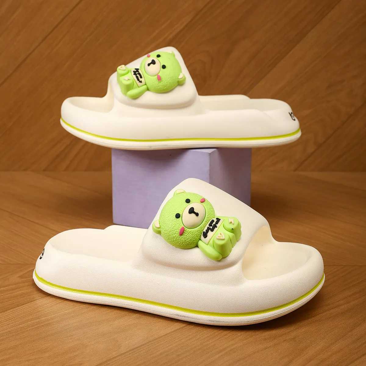 Kids Cartoon Bear Slides - Summer Home Indoor Anti-slip Soft Sole Cute and Comfortable Indoor Boy Slipper SandalsT250311