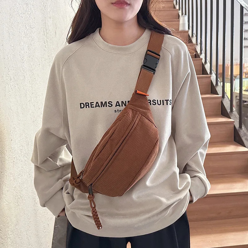 Casual Corduroy Belt Bags for Women Fashion Fanny Pack Female Banana Waist Bag Hip Purse Shoulder Crossbody Chest Bag Pocket 250311