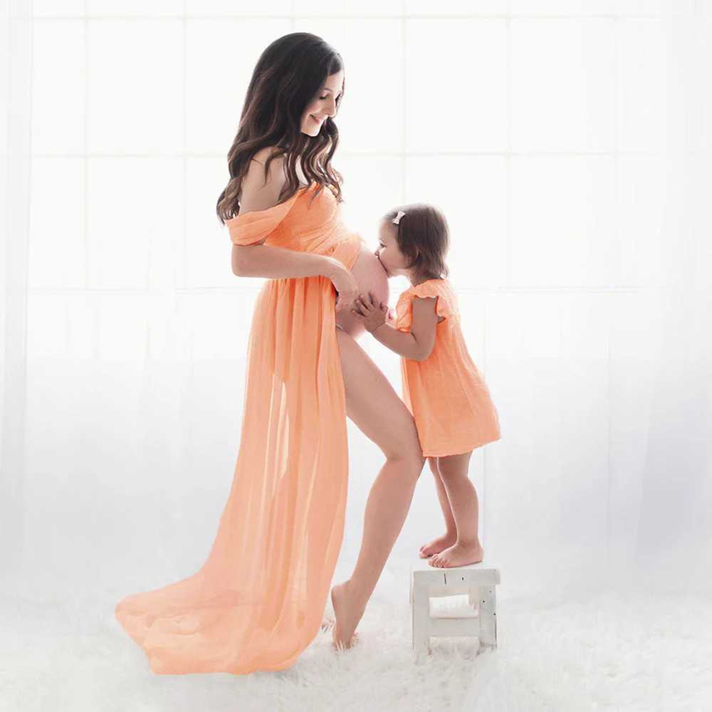 Shoulderless Maternity Dress For Photography Sexy Front Split Pregnancy Dresses For Photo Shoot White Pregnancy Maxi Dress Women X250224