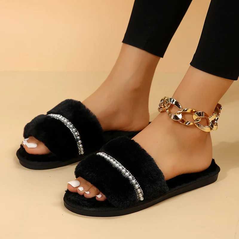 2023 Winter New Womens Slippers Non slip Casual Indoor Flat Shoes Womens Warm Shoes Solid Color Fi Womens SlippersXJ250311