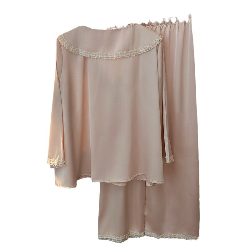 Women's Sleepwear Spring Women Satin Silk Pajama Set V Neck Loose Sleepwear Pyjamas Nightgown Female Loungewear Home Suit