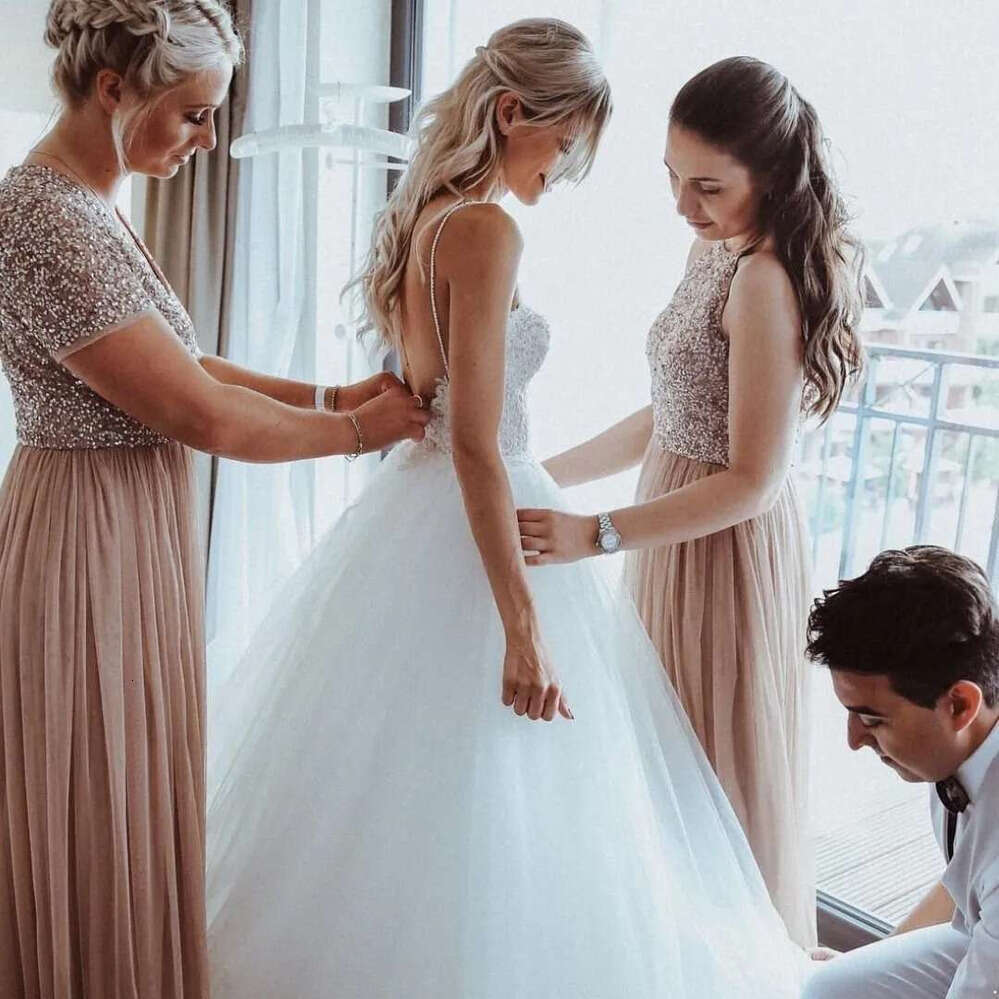 Summer Sexy Backless Wedding Dresses Spaghetti Straps A E Appliques Beads Bridal Gowns Western Garden Boho Robes De Mariage Custom Made BC