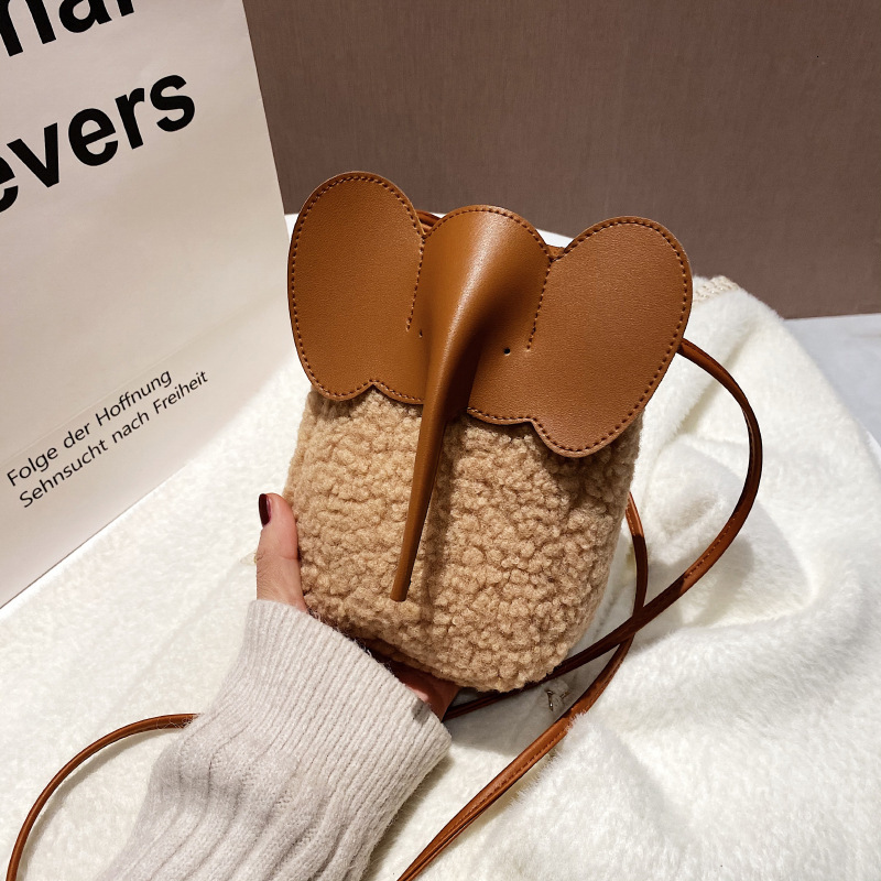Free Shipping New Designer Bag Lambskin Slanted Body Female Elephant Design Flip Small Square Bag Multifunctional Winter Plush Shoulder Bag