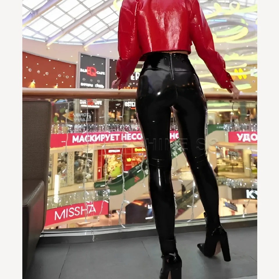 Sexy Black Shaping Women Elastic Stretch Pencil Pants PU Leather Pants Skinny High Waisted Tight Trouser 2024 250305