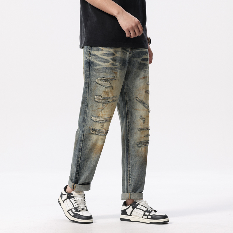 2025 Fashion Designer High Quality Jeans Light Luxury Brand Washed New Loose Contrastive Color Splash Ink Men s Casual Pants Hip Hop Skateboarding Pan