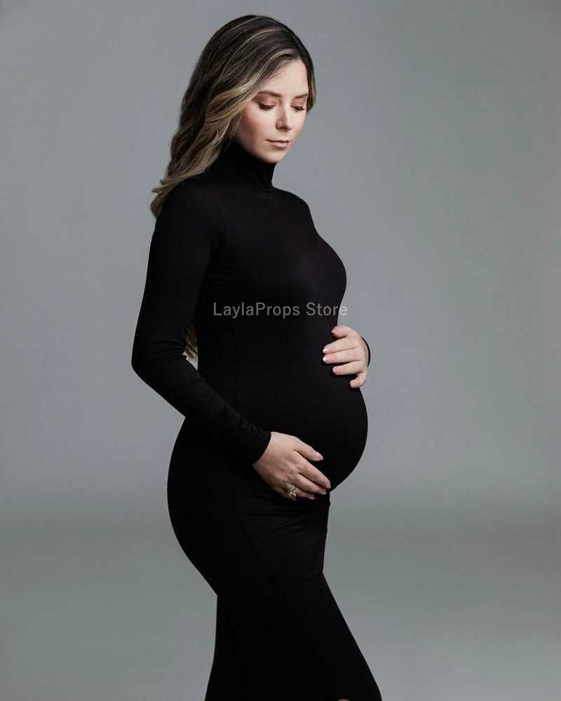 Maternity Dresses Maternity Party Dress with Half High Neck Long Sleeves Slim Fit Elegant Style for Photography Sessions X250224