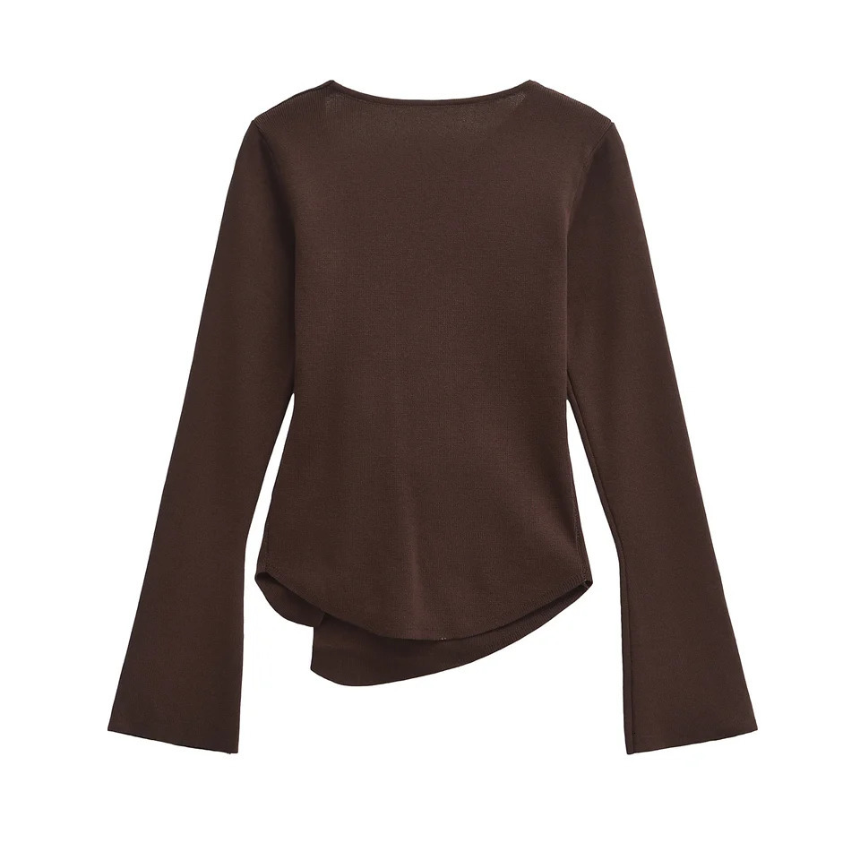 TRAFSHE Asymmetrical Knitted Sweater Blue Brown Knitwear Autumn Womens Pleated Long Sleeve Top Ladies Elegant 3820152 250311