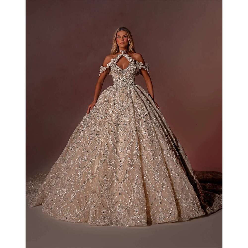 The Crystal Ball Gown Off Shoulder Beaded Lace Plus Size Wedding Dresses Custom Novia Dress