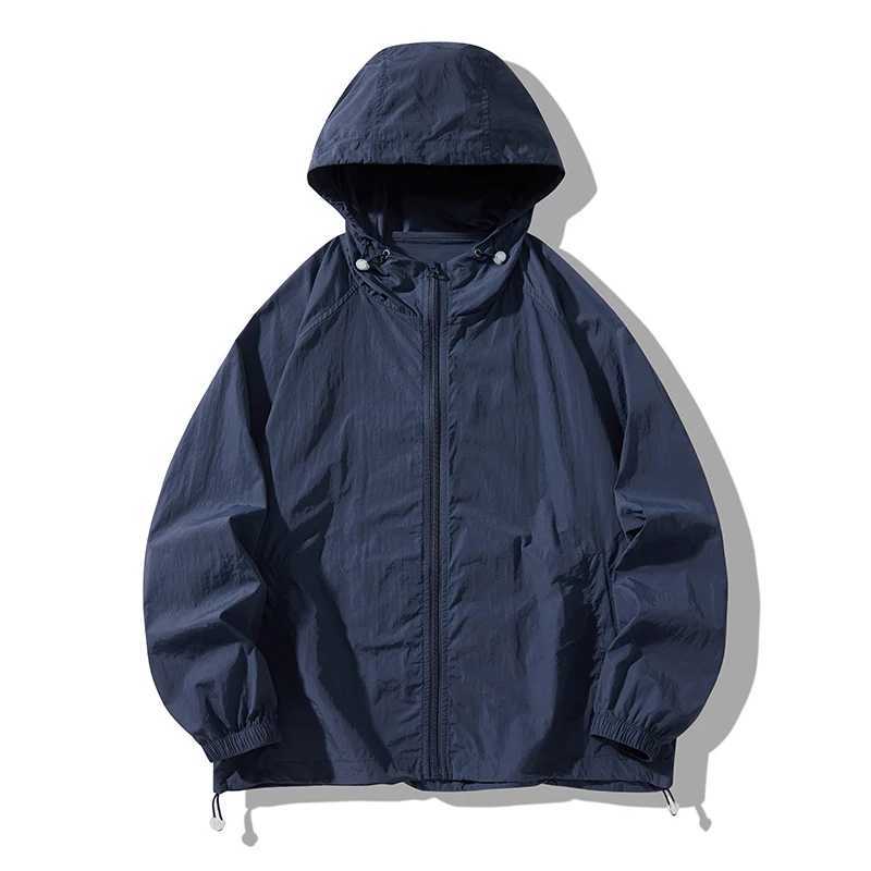 Summer Hooded Thin Jacket Men Waterproof Sun Protection Clothing Full Zipper Quick Dry Skin Black Windbreaker CoatT250311